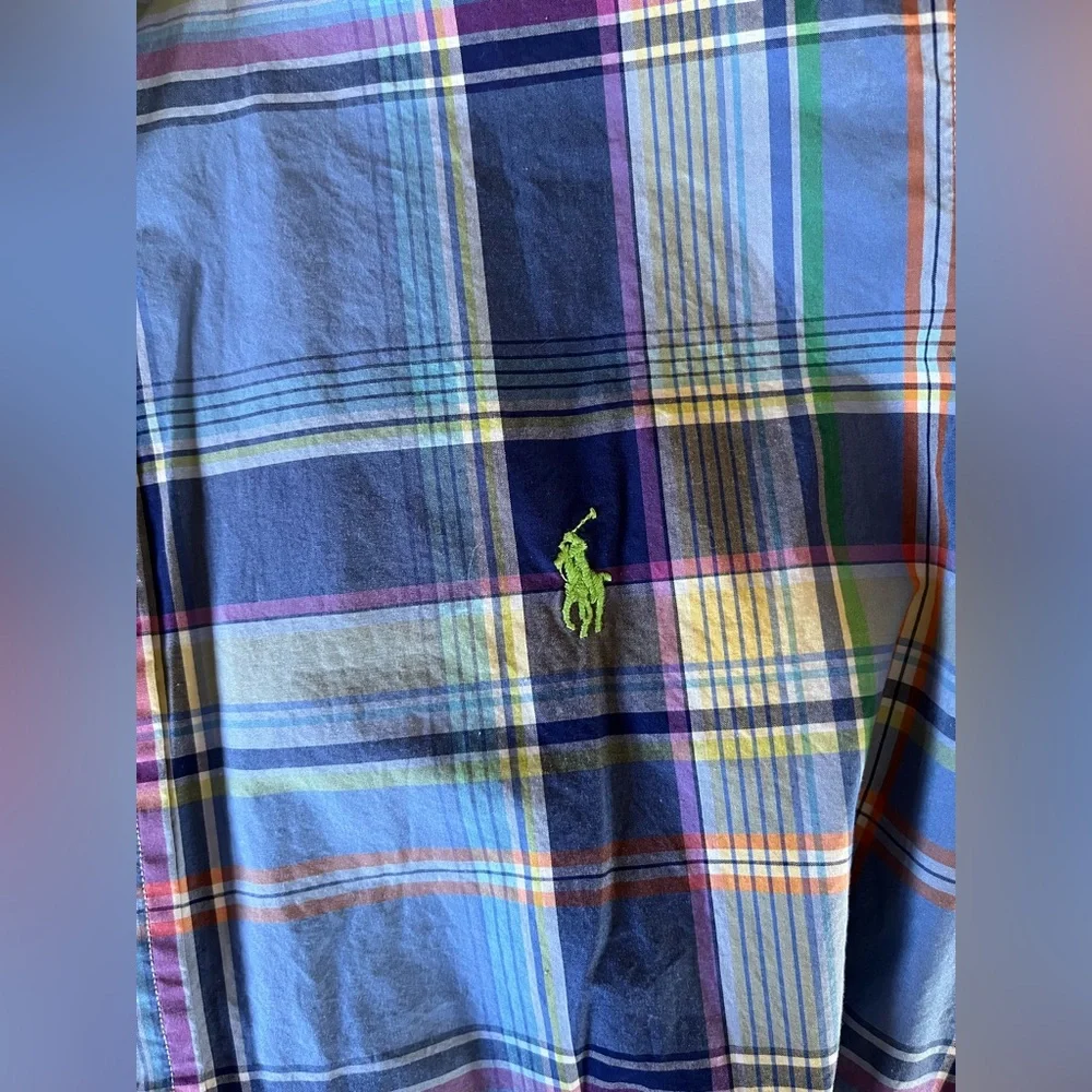 Men’s Polo Ralph Lauren Pastel Plaid Long Sleeve Button down shirt neon pony L